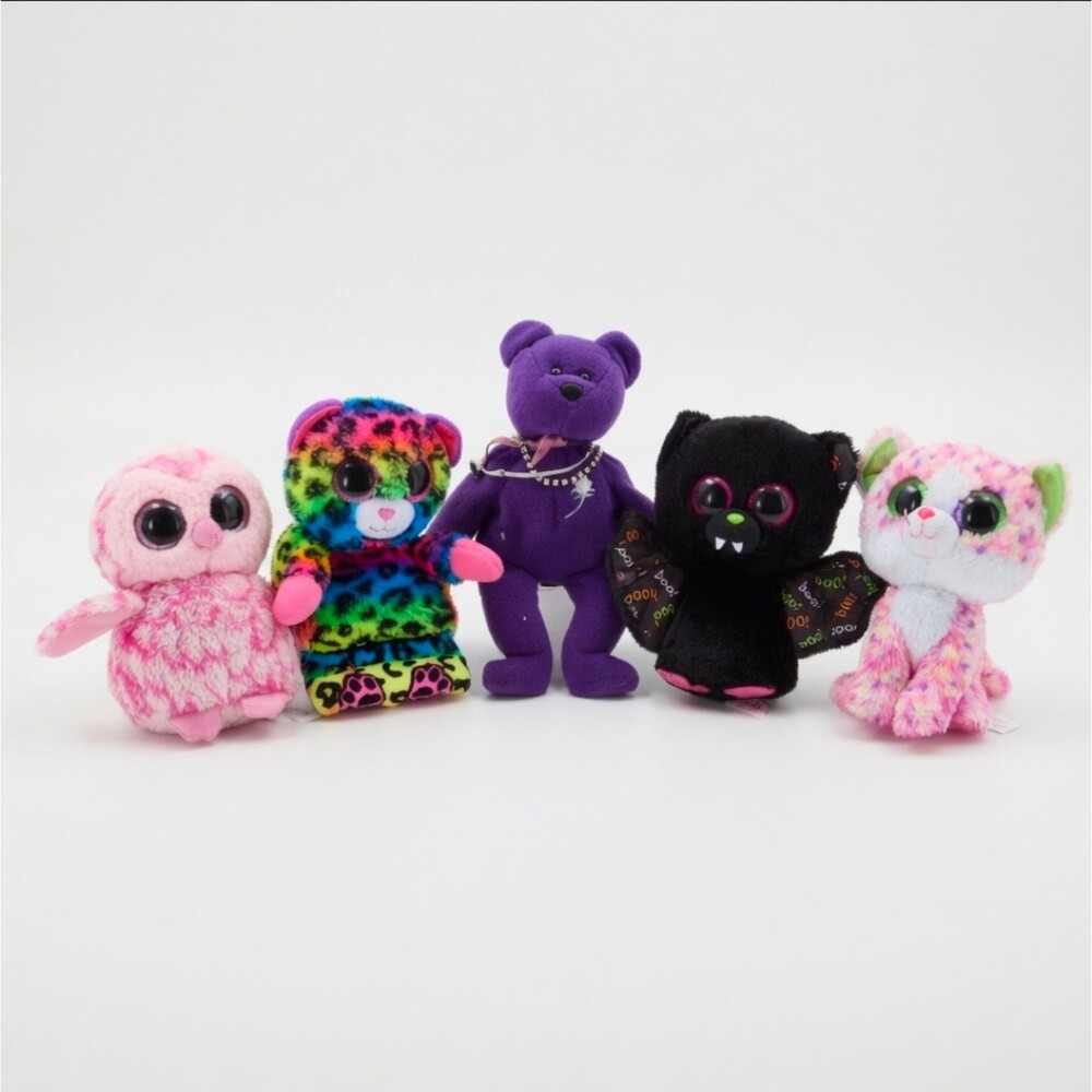 Ty Beanie Boos Lot 5 Plush Pinky Owl Lance Leopard Dart Bat Sophie Cat+ Princess